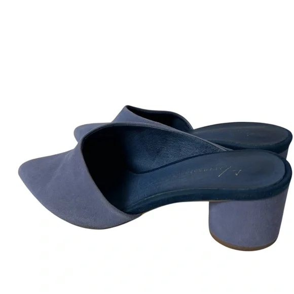 Anthropologie women’s mules blue asymmetrical suede block heels size US 8 M - Picture 8 of 12